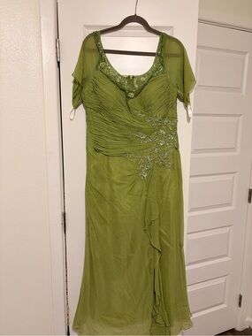 Elegant Olive Green Embroidered Evening Dress